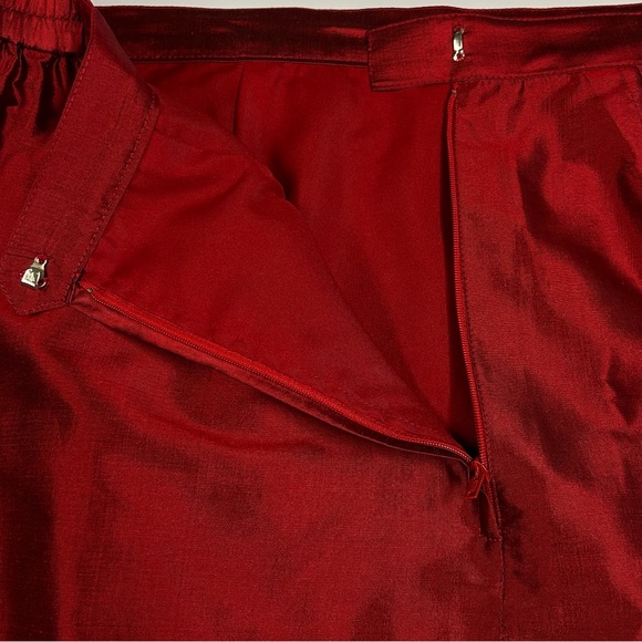 Vintage Womens 100% Silk Midi Skirt Size 12 M Straight Metallic Red Holiday Luxe - Picture 4 of 9